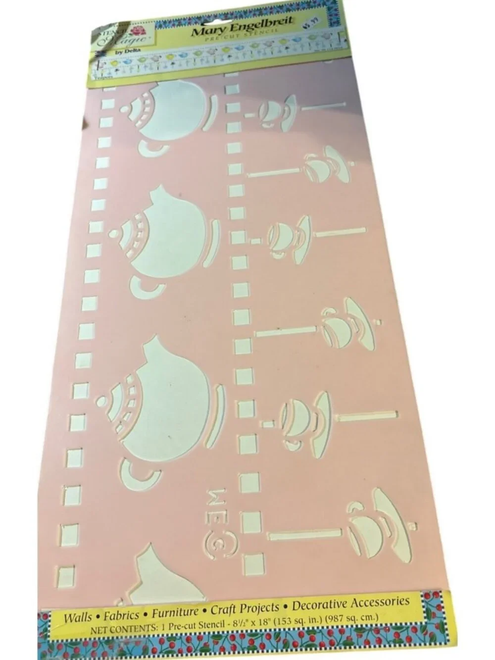 Mary Engelbreit Stencil Magic Pre-Cut Stencil Teapot Border Design New Old Stock